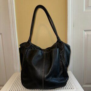 Tignanello Genuine Leather Black Tote Shoulder Handbag Purse